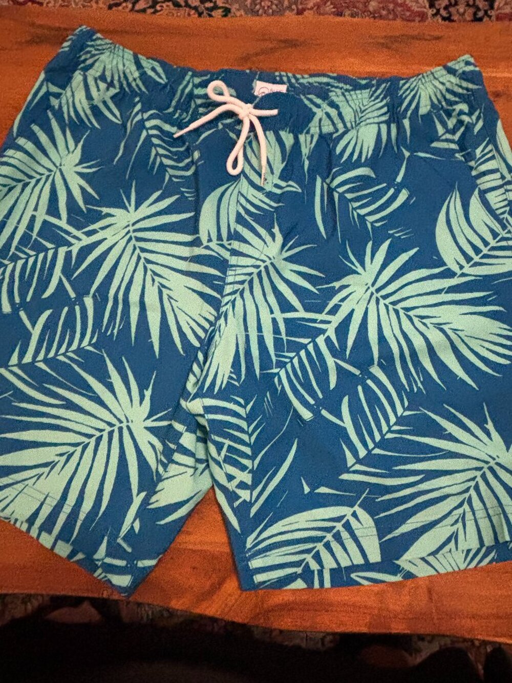 Blue Crown Men's Swim trunk Blue Green Floral Design, XL